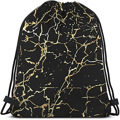 Golden Black Marble Drawstring Bags Backpack Bag Marbling Texture Art Ink Paint Abstract Design Natural Sport Gym Sack Drawstring Bag String Bag Yoga Bag for Men Women - color: Multi-a110