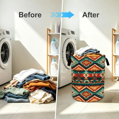 Aztec Laundry Basket Foldable Oxford Laundry Hamper With Handle For Room Bathroom Bedroom - color: Boho Pattern