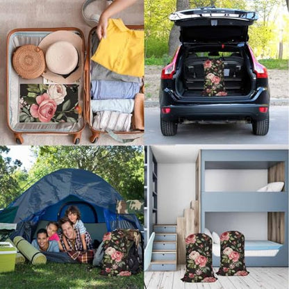 Swono Flower Laundry Bag Large Heavy Duty Laundry Backpack with Adjustable Drawstring Closure Watercolor Spring Flowers Roses And Leaves Pattern Heavy Duty Travel Laundry Bag, Large Laundry Hamper - color: Flower