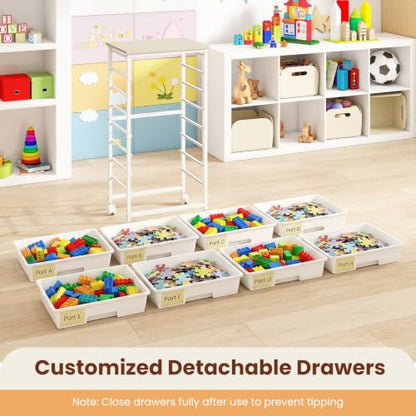 Giantex 8 Drawers Rolling Cart with Wheels, Wood Top, Sturdy Frame - color: White, size: 8 Drawer-15"x11"x30"