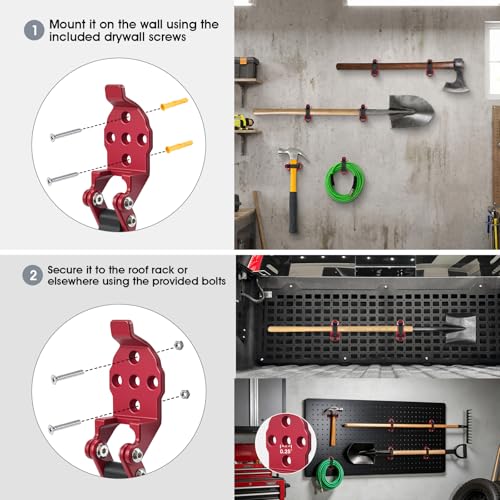 2 Pack Shovel Holder Wall Mount for Truck & Trailer, Adjustable Rubber-Coated Clamp for Shovel, Broom & Rake,Axe (0.6"–1.43"), Tool Holder for Overlanding, Off-Road, Work Truck & Garage,Red - color: Red, size: 2 Pack