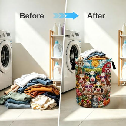 Cow Laundry Basket Foldable Oxford Laundry Hamper With Handle For Room Bathroom Bedroom - color: Cow