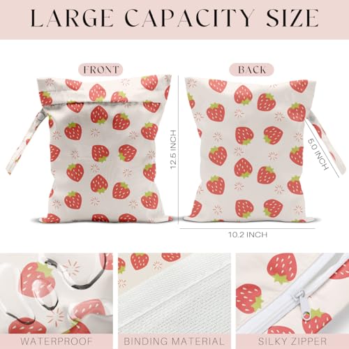 Wet Bag, Wet Dry Bag, Waterproof Swim Bags, Machine Washable Reusable Bags for Beach, Pool, Diapers, and Dirty Yoga Gym Clothes(Cute Strawberry Print - color: Minimalist Light Pink Background Strawberry
