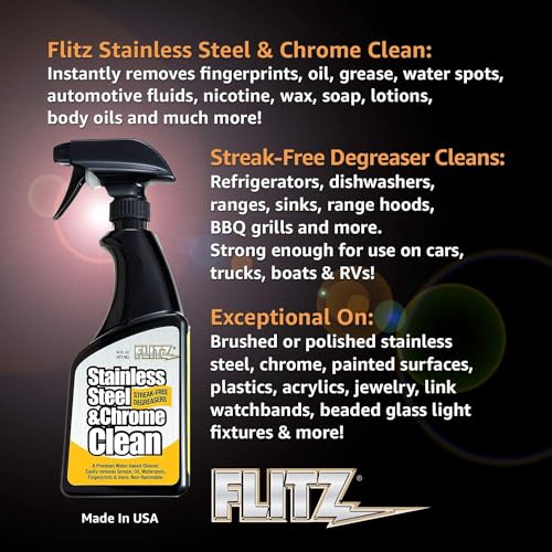 Flitz Stainless Steel & Chrome Clean - 16oz Bottle, USA-Made Stainless Steel Cleaner Spray for Appliances - Grill, Fridge, Sink Stain Remover - Also Works on Aluminum Surfaces (6 Pack) - size: 16 Fl Oz (Pack of 6)