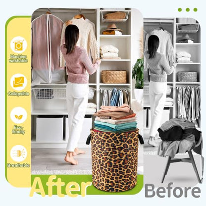 Brown Leopard Laundry Basket Foldable Waterproof Hamper 18.9 x 16.5 Inch - color: Brown Leopard