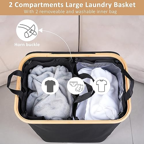 IEGrow Laundry Hamper with Lid,150L Laundry Basket with 2 Mesh Bags,Black - color: Black, size: 150L