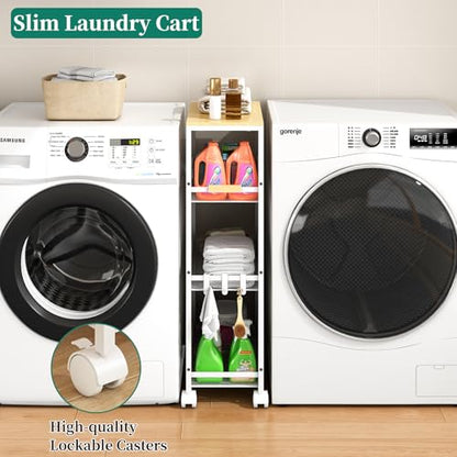 4-Tier Slim Utility Rolling Laundry Cart with Wheels, Easy to Assemble - color: White, size: 9.1''
