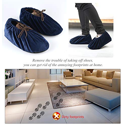 PlasMaller 5 Pairs Non Slip Washable Reusable Shoes Covers For Household Thickened Boots, Dark Blue, L - color: Dark Blue, size: Large
