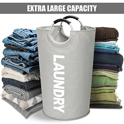 DOKEHOM 125L X-Large Laundry Basket Bag, Collapsible Tall Hamper, Grey - color: Light Grey, size: 125L