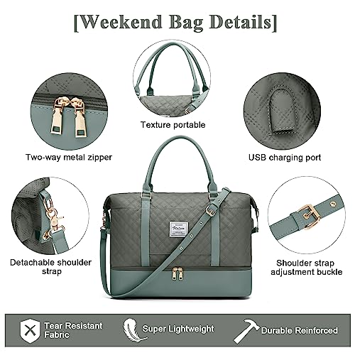 Large Travel Duffle Bag Carry on Weekend Bag with Shoes Compartment Gym Bags for Travel Women Men Waterproof Business Work Overnight Trips Sport Hospital Airplane Travel Essentials Green - color: A20-Green