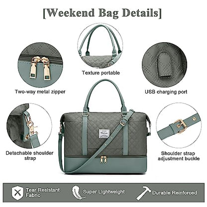 Large Travel Duffle Bag Carry on Weekend Bag with Shoes Compartment Gym Bags for Travel Women Men Waterproof Business Work Overnight Trips Sport Hospital Airplane Travel Essentials Green - color: A20-Green