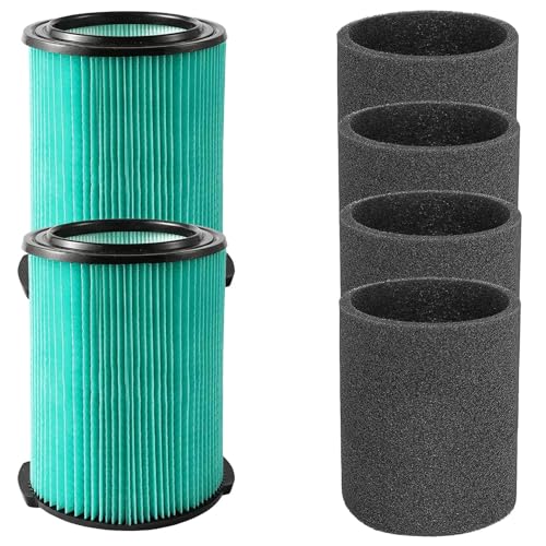 VF6000 5-Layer Replacement Filters for Ridgid Shop Vac Wet Dry Vacs - color: Green VF6000, size: M 2 Pcs Filters & 4 Pcs Foam Sleeves