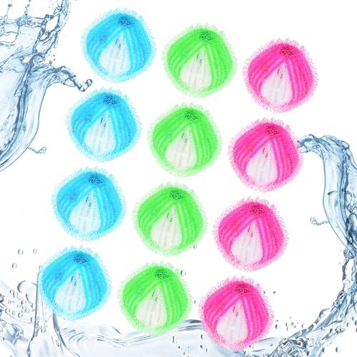 12 Pet Hair Remover Balls for Laundry: Reusable Washing Machine & Dryer Fur Catcher for Dog and Cat Hair on Clothes and Bedding