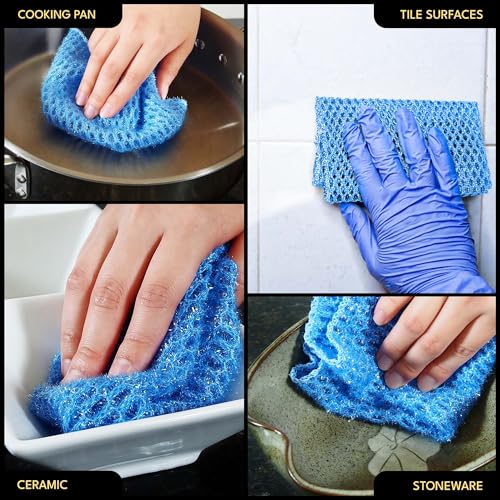 Non Scratch Dish Scrubbers for Cleaning Dishes (3PK) - Reusable Kitchen Sponge - Replace Dish Sponges for Washing Dishes - Best Household Scrubbing Pad & Alternative Dishwashing Scrub Pads Supplies - color: Blue 3 Pk