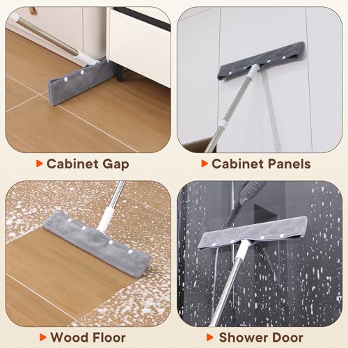 2-in-1 Floor Squeegee Broom, 180-Degree Head, 2 Microfiber Pads - size: 16in / 4-Section Handle / 2 Pads