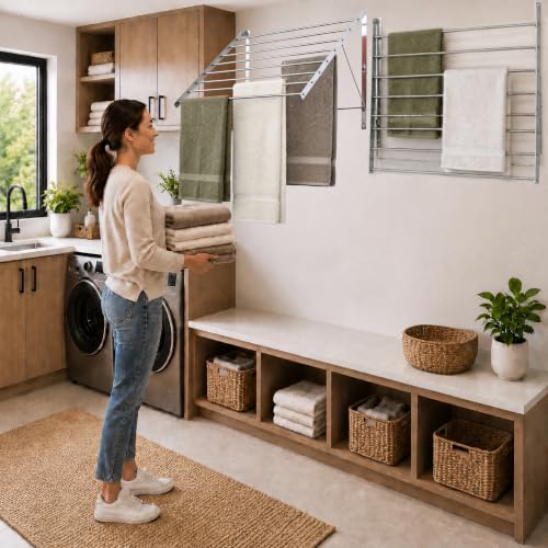 Smartsome | Wall Mounted Clothes Drying Rack | 22" Wide | 15 Linear Feet - size: 22 inches