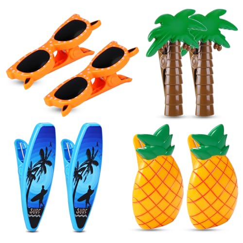 8 Pcs Beach Towel Clips, Towel Clips for Chair Cruise Beach Chair Clips Pineapple Clothes Pins Surfboard Sunglasses Beach Towel Holders Colorful Towel Clips for Chairs Cruise Patio Beach Pool Home - color: Style D-8 Pcs