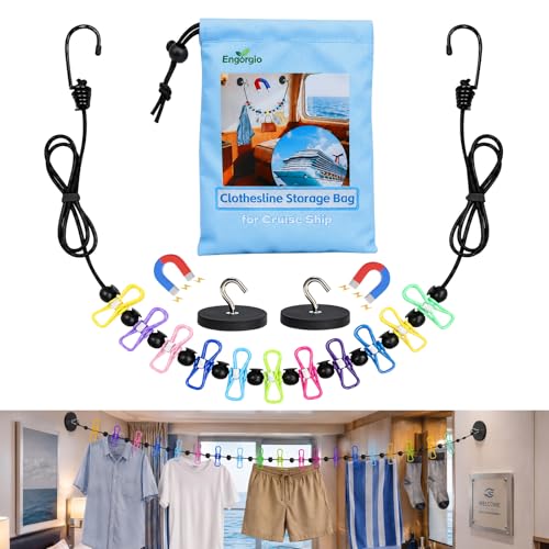Magnetic Clothesline for Cruise Ship Cabin Approved - Portable Travel Clothes Line,Strong Rubber Coated Non-Scratch Magnets,Travel Clothesline for Cruise Ship Essentials(Updated Stronger Magnets)
