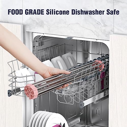 Tomorotec Roll Up Dish Drying Rack Over Sink, 304 Steel, 17.7x15.5, Pink - color: Pink, size: 17.7 x 15.5 in