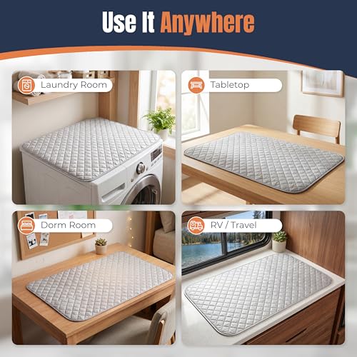 Portable Ironing Mat Blanket, Foldable Ironing Pad for Washer Dryer Top, Tabletop, Bed or Floor Ironing Board Alternative Replacement for Laundry Room, Apartment, Dorm, RV & Travel 18" x 31"