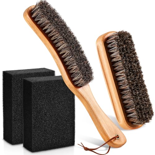 4 Pcs Horsehair Felt Hat Brush Kit with Cleaning Sponge Cowboy Clean Hat Wood Fedora Hat Cleaning Set Baseball Cap Lint Brush Remove Dust for Hair Furniture Suits Clothes(Style G) - style: Style G