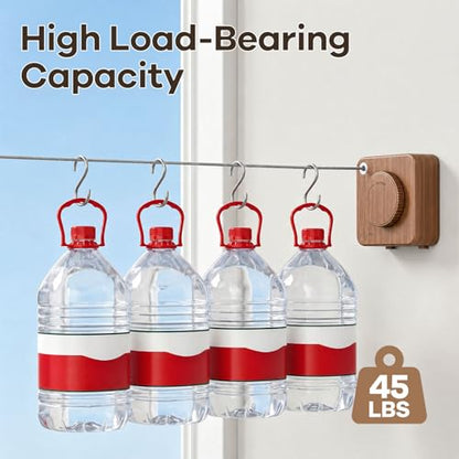 Retractable Clothesline Indoor & Outdoor, Non-Sagging Heavy Duty Retracting Laundry Drying Line, Wall Mounted Stainless Steel Clothes Line - 16.7 Ft (Wood‑Toned) - color: Wood‑toned