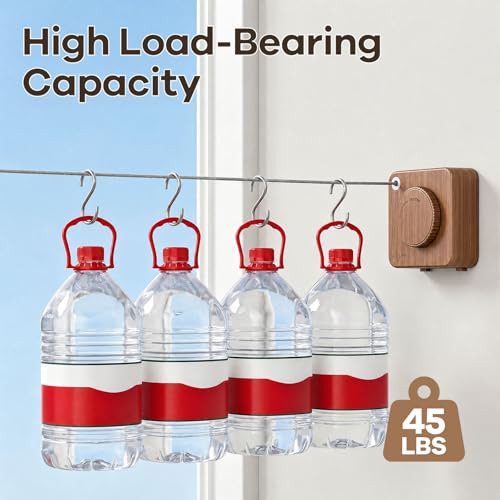 Retractable Clothesline Indoor & Outdoor, Non-Sagging Heavy Duty Retracting Laundry Drying Line, Wall Mounted Stainless Steel Clothes Line - 16.7 Ft (Wood‑Toned) - color: Wood‑toned