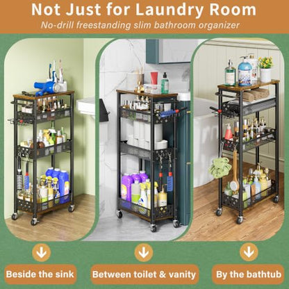 OKZEST Slim Laundry Room Organization Cart with Detergent Dispenser Holder - color: Black, size: 4-Tier (with Detergent Dispenser Holder)