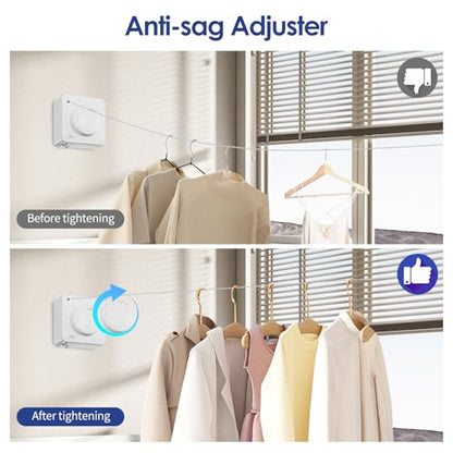 Retractable Clothesline Indoor, Non-Sagging Clothes Line Retracting Outdoors,15.6Ft Heavy Duty Clothes Drying Laundry Line, Wall Mounted Clothesline (White) - color: White-15.6ft