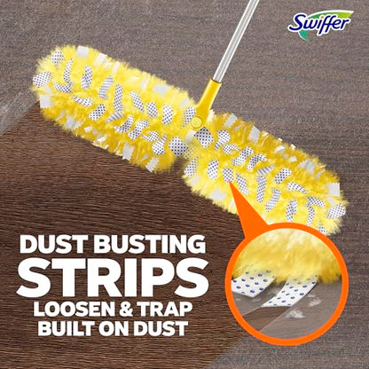 Swiffer Duster Kit with 6 ft Super Extendable Handle, Heavy Duty Starter Kit, Microfiber, White, with 8 Refills