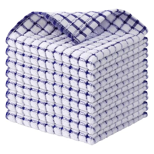 Kitinjoy Cotton 8 Pack Terry Kitchen Dish Cloths, Blue - color: Blue, size: 12 X 12 - 8 Pack
