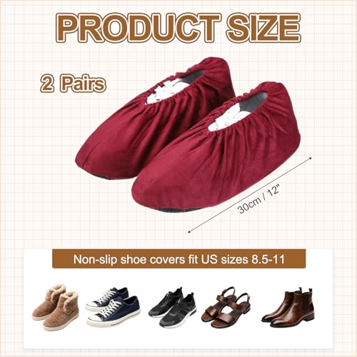 PATIKIL Reusable Shoe Covers, Non-Slip Shoe Protectors Covers Polyester Washable Foot Boot Covering - color: Wine Red, size: 12 inch