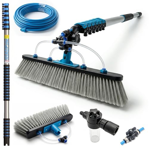 IGAD Solar Panel and Window Cleaning Kit with 18ft Extendable Pole, 2 Water Fed Brushes, 33ft Hose, Blue, 16 Inches, Nylon, Aluminum - size: 18 feet