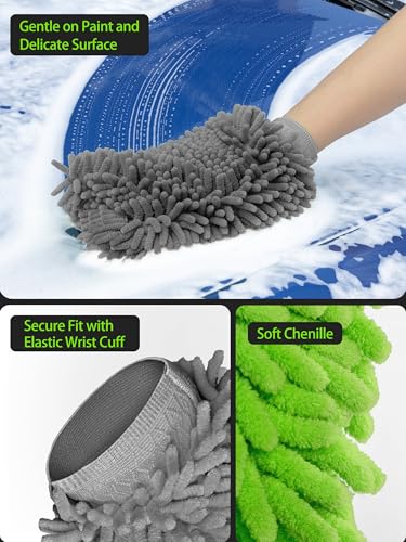 MR.SIGA Microfiber Car Wash Mitt, Chenille Wash Mitt for Car Washing - color: Gray & Green