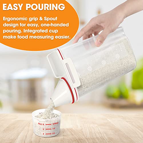 TBMax Rice Storage Container, Airtight Cereal Container Dispenser with Pourable Spout + Measuring Cup, BPA Free Plastic Storage Bin for Pantry Organization and Storage - color: Red
