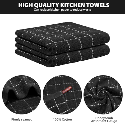 Nialnant 6 Pack Terry Kitchen Towels,Dish Cloths for Washing Dishes - color: Black, size: 12 x 12 in - 6PCS