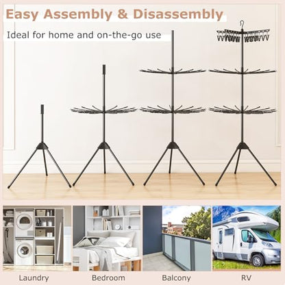 GIANTEX 70" Tripod Clothes Drying Rack w/24 Clips & 32 Rods, 360° Rotatable