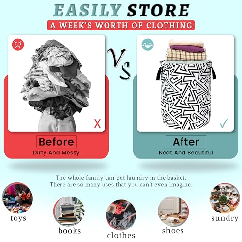 Abstract Arrow Laundry Basket Oxford Cloth Foldable Hamper 18.9x16.5In - color: Black White Abstract Arrow