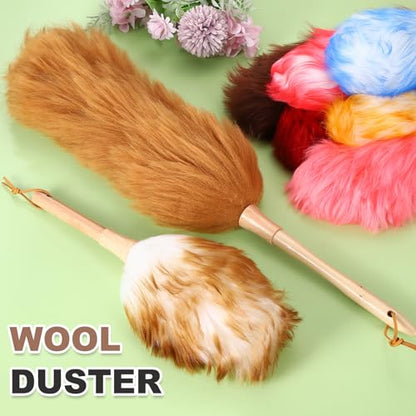 uxcell Wool Duster, 24.4" Natural Feather Cleaner Household Cleaning Duster with Solid Wooden Handle for Cleaning Fans Window Blinds Shelves Furniture, Pink - color: Pink, size: 24.4"