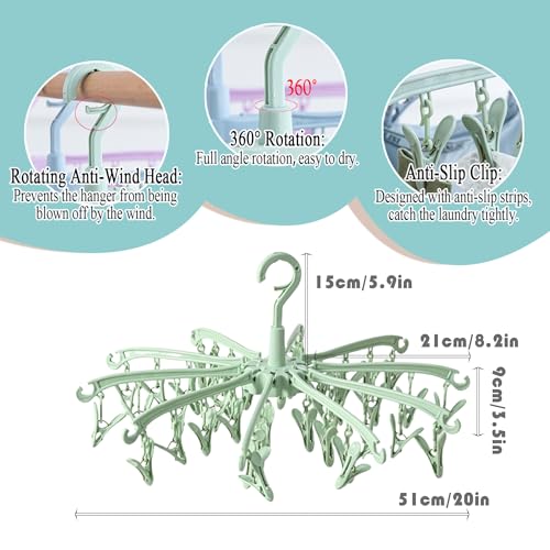 Clothes Sock Drying Hanger with 40 Clips,Foldable Hanging Rack - color: Grun40