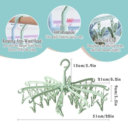 Clothes Sock Drying Hanger with 40 Clips,Foldable Hanging Rack - color: Grun40