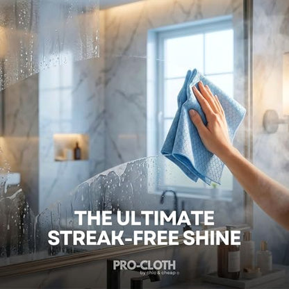 PRO-CLOTH Window & Glass Cleaning Cloths (6-Pack, 12 x 16") – Premium Honeycomb Microfiber Cloths for Windows, Mirrors, Car Glass & Screens, Water Only, Lint-Free, Streak-Free + Mini Silicone Squeegee