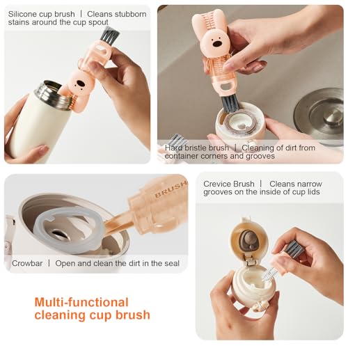 4 in 1 Cup Lid Cleaning Brush, Multifunctional Bottle Cleaning Brush, Cup Crevice Cleaning Tools, Easy to Clean and Storage, Cup Lid Gap Cleaner, Home Kitchen Cleaning Tools - 3Pcs - color: Pink