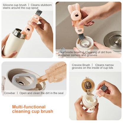 4 in 1 Cup Lid Cleaning Brush, Multifunctional Bottle Cleaning Brush, Cup Crevice Cleaning Tools, Easy to Clean and Storage, Cup Lid Gap Cleaner, Home Kitchen Cleaning Tools - 3Pcs - color: Pink