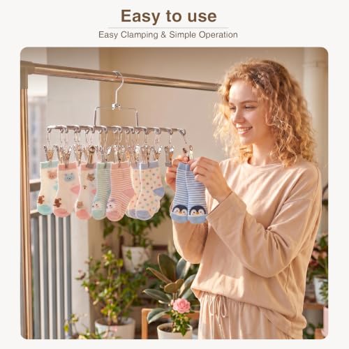 1 Pack Sock Hanger for Drying, Underwear Sock Drying Rack with 20 Clips - color: Beige