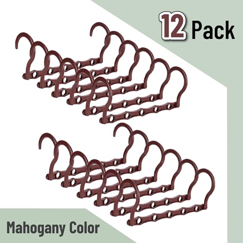 Mr. Pen- Space Saving Hangers for Clothes, 12 pcs, Mahogany Color, Plastic Multi Clothes Hangers Space Saving, 5 Slots, 360° Rotating Hooks - color: Mahogany