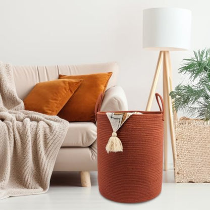 Woven Cotton Rope Laundry Basket, 15" x 20" Laundry Hamper, Rustic - color: rustic, size: Regular
