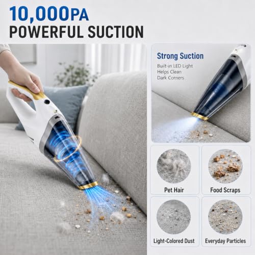 Handheld Vacuum Cordless, Rechargeable Portable Car Vacuum with LED Light