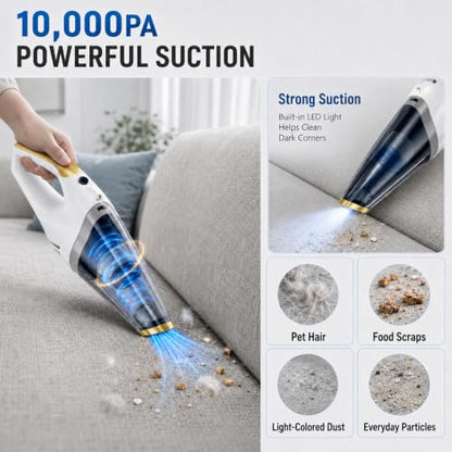 Handheld Vacuum Cordless, Rechargeable Portable Car Vacuum with LED Light