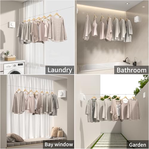 JOOM Retractable Clothesline Indoor,13.7 FT Wall Mounted Single Line,White - color: White Square